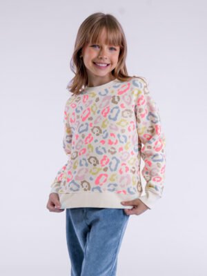 Blusão Infantil Oncinhas Coloridas com Glitter Dourado